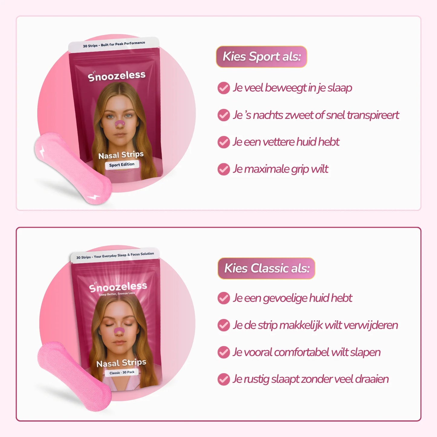 Classic Neusstrips - voor gevoelige huid | Roze