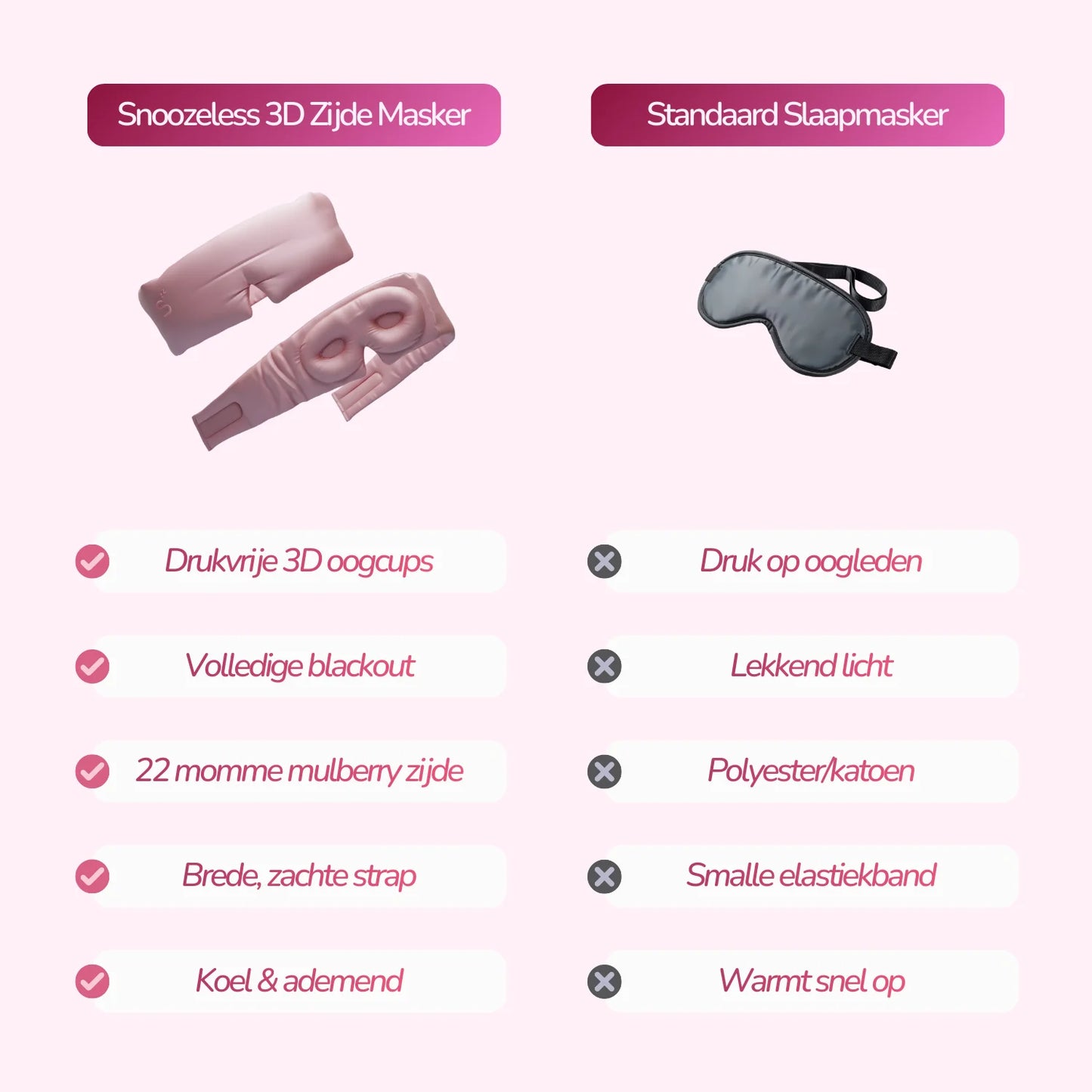 3D Zijden Slaapmasker - Soft Pink